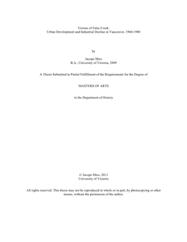 Visions of False Creek: Urban Development and Industrial Decline in Vancouver, 1960-1980