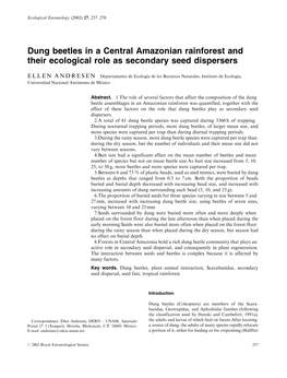 Dung Beetles in a Central Amazonian Rainforest and Their Ecological Role As Secondary Seed Dispersers