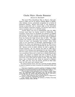 Charles Major: Hoosier Romancer Howard G