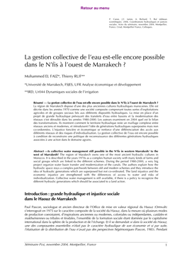 La Gestion Collective De L'eau Est-Elle Encore Possible Dans Le N'fis À L