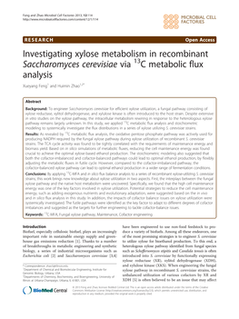 Investigating Xylose Metabolism in Recombinant Saccharomyces Cerevisiae Via C Metabolic Flux Analysis