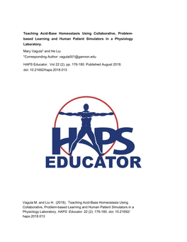 Teaching Acid-Base Homeostasis Using Collaborative, Problem- Based Learning and Human Patient Simulators in a Physiology Laboratory