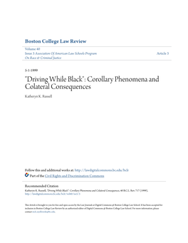 Driving While Black": Corollary Phenomena and Colateral Consequences Katheryn K