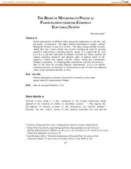 Introduction Electoral System Design Is a Key Mechanism in the Broader Institutional Design Approach to the Resolution of Conflict in Multiethnic Societies