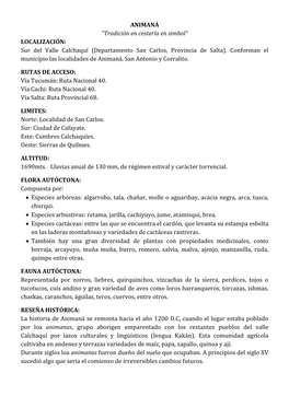 ANIMANÁ “Tradición En Cestería En Simbol” LOCALIZACIÓN: Sur Del Valle Calchaquí (Departamento San Carlos, Provincia De Salta)