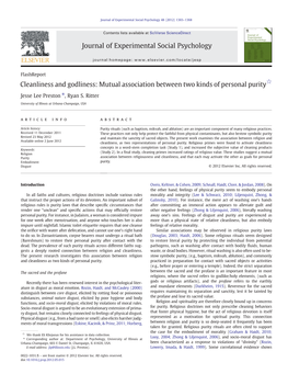 Cleanliness and Godliness: Mutual Association Between Two Kinds of Personal Purity☆