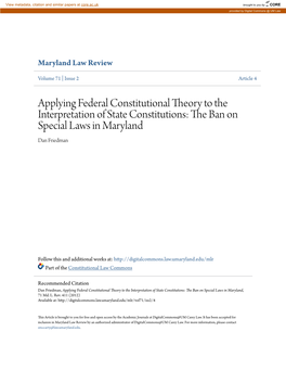 Applying Federal Constitutional Theory to the Interpretation of State Constitutions: the Ban on Special Laws in Maryland, 71 Md