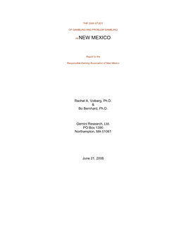 2006 New Mexico Problem Gambling Study