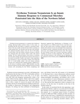 Erythema Toxicum Neonatorum Is an Innate Immune Response to Commensal Microbes Penetrated Into the Skin of the Newborn Infant