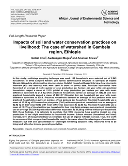 Impacts of Soil and Water Conservation Practices on Livelihood: the Case of Watershed in Gambela Region, Ethiopia