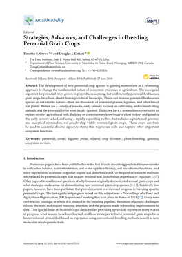 Strategies, Advances, and Challenges in Breeding Perennial Grain Crops