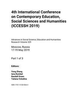 4Th International Conference on Contemporary Education, Social Sciences and Humanities (ICCESSH 2019)