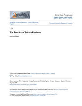 The Taxation of Private Pensions