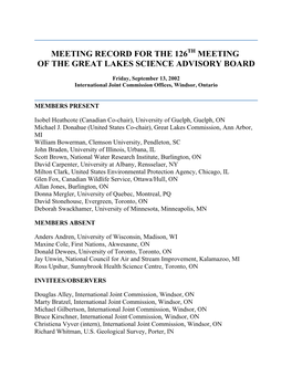 Meeting Record for the 126 Meeting of the Great Lakes