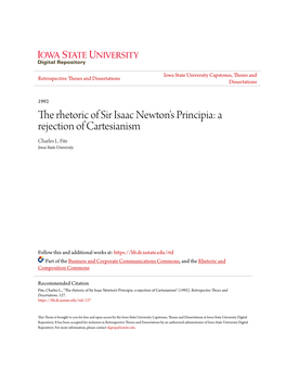 The Rhetoric of Sir Isaac Newton's Principia: a Rejection of Cartesianism Charles L