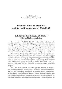 Poland in Times of Great War and Second Independence 1914–1939