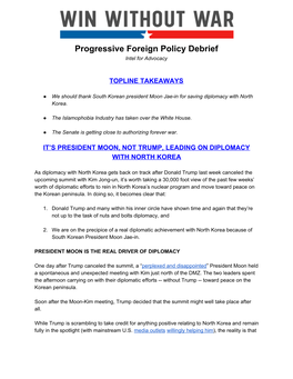 Progressive Foreign Policy Debrief Intel for Advocacy