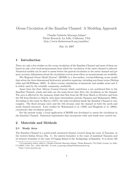 Ocean Circulation of the Zanzibar Channel: a Modeling Approach