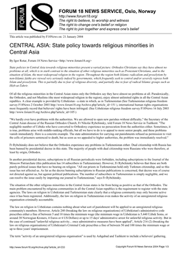 State Policy Towards Religious Minorities in Central Asia