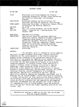 Mississippi Curriculum Framework for Forestry Technology (Program CIP: 03.0401--Forest Harvesting and Production Technology)