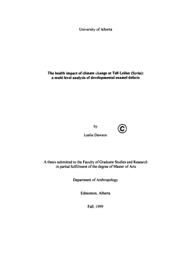 The Health Impact of Climate Change at Tell Leilan (Syria): a Multi Level Nnalysis of Developmental Enamel Def'ects