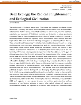 Deep Ecology, the Radical Enlightenment, and Ecological Civilization Arran Gare