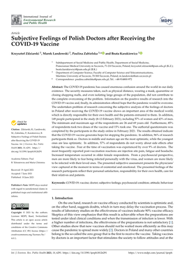 Subjective Feelings of Polish Doctors After Receiving the COVID-19 Vaccine