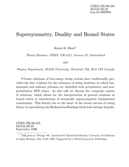 Supersymmetry, Duality and Bound States