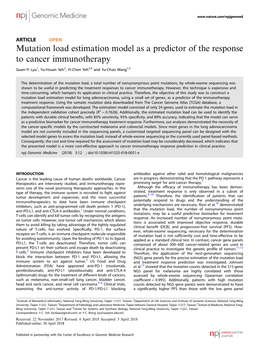 Mutation Load Estimation Model As a Predictor of the Response to Cancer Immunotherapy