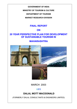 Final Report on 20 Year Perspective Plan for Development of Sustainable Tourism in Maharashtra