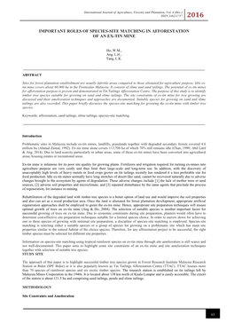 Important Roles of Species-Site Matching in Afforestation of an Ex-Tin Mine