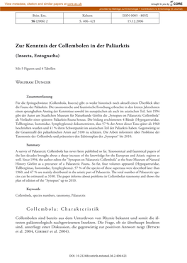 Zur Kenntnis Der Collembolen in Der Paläarktis 56 (2006) 2 S