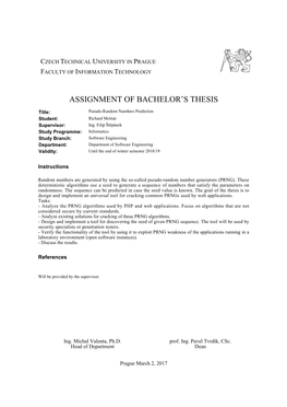 Pseudo-Random Numbers Prediction Student: Richard Molnár Supervisor: Ing