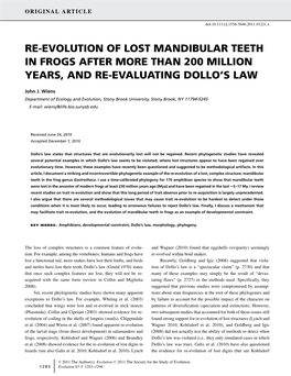 Reevolution of Lost Mandibular Teeth in Frogs