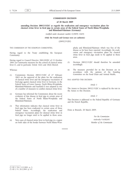 COMMISSION DECISION of 20 March 2009 Amending Decision 2003/135