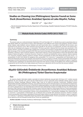 Akşehir Gölündeki Ördeklerde (Anseriformes: Anatidae) Bulunan Bit (Phthiraptera) Türleri Üzerine Araştırmalar