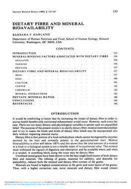 Dietary Fibre and Mineral Bioavailability