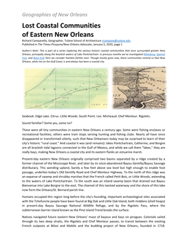 Lost Coastal Communities of Eastern New Orleans