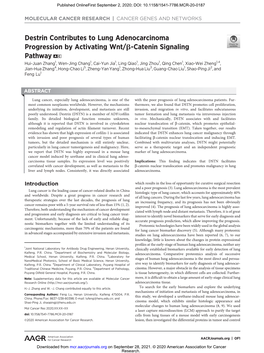 Destrin Contributes to Lung Adenocarcinoma Progression By