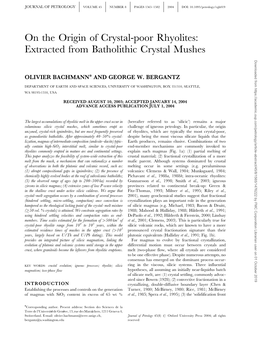 Bachman, O., Et Al., 2004, J. Petrology