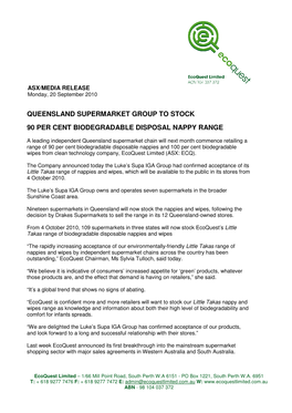 ASX/MEDIA RELEASE Monday, 20 September 2010