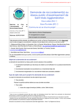 2021 03 30 Formulaire Demande Raccordement Assainissement.Docx Page 1/4