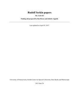Rudolf Serkin Papers Ms