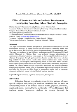 Effect of Sports Activities on Students' Development