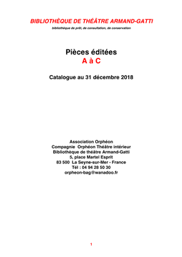 Catalogue De Pièces De Théâtre