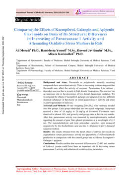 Comparing the Effects of Kaempferol, Galangin and Apigenin Flavanoids