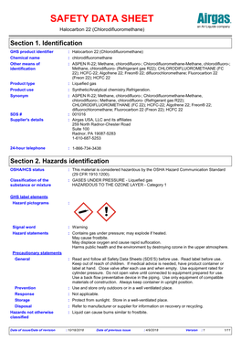 SAFETY DATA SHEET Halocarbon 22 (Chlorodifluoromethane)