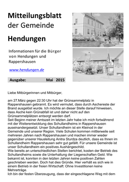 Mitteilungsblatt Der Gemeinde Hendungen