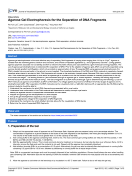 Agarose Gel Electrophoresis for the Separation of DNA Fragments