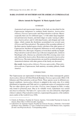 BARK ANATOMY of SOUTHERN SOUTH AMERICAN CUPRESSACEAE by Alberto Antonio De Magistris1 & María Agueda Castro2